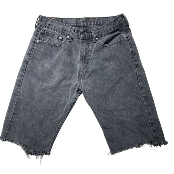 Levis 505 Cut‎ Off Denim Shorts Size 34 Black Mens Fringed Holiday Vacation - Picture 1 of 4